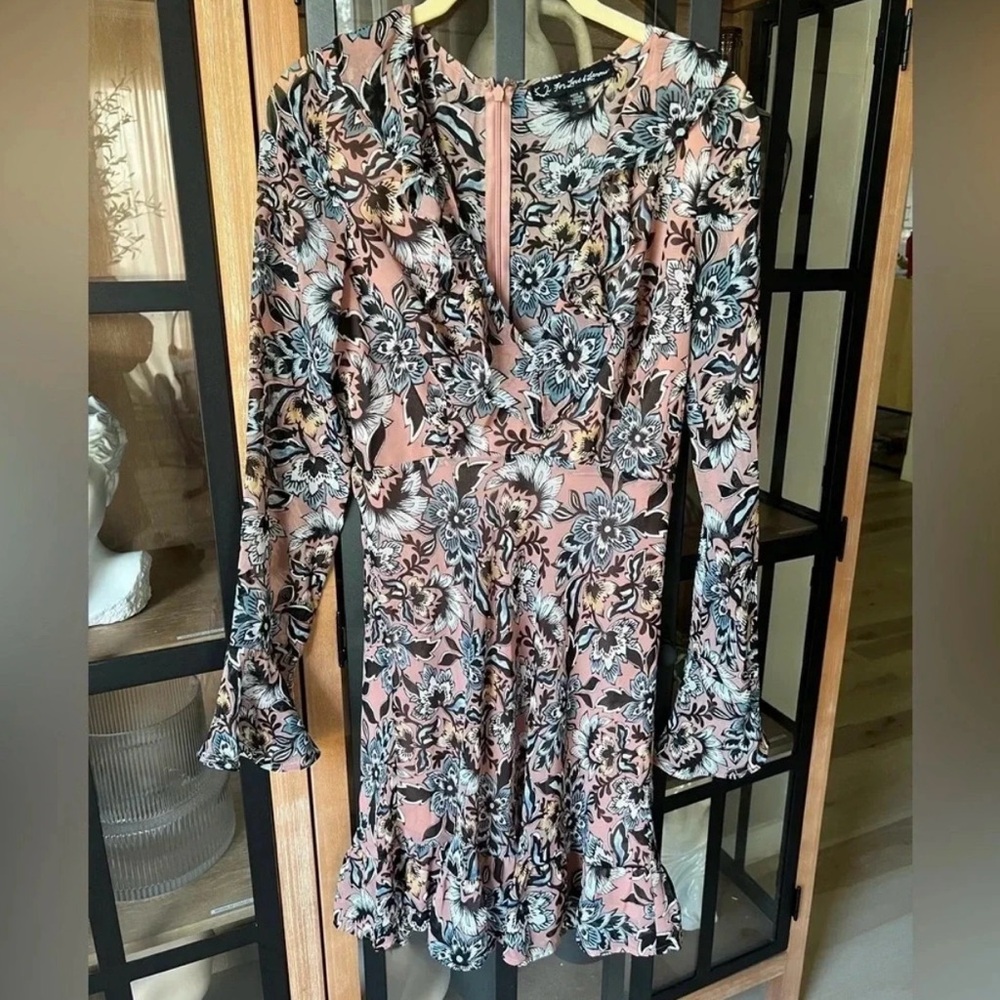 For Love And Lemons Floral Long Sleeve Dress - Pink and Black Size S - Picture 5 of 7